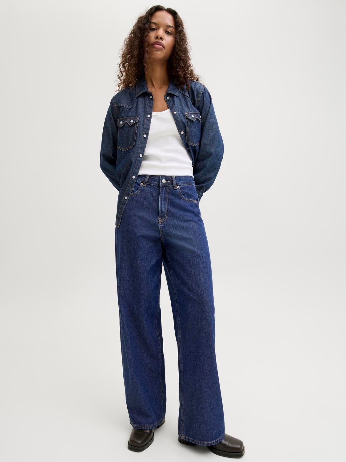 TOKYO High-Rise Wide Leg Fit Jeans | Dark Blue | Jack & Jones®