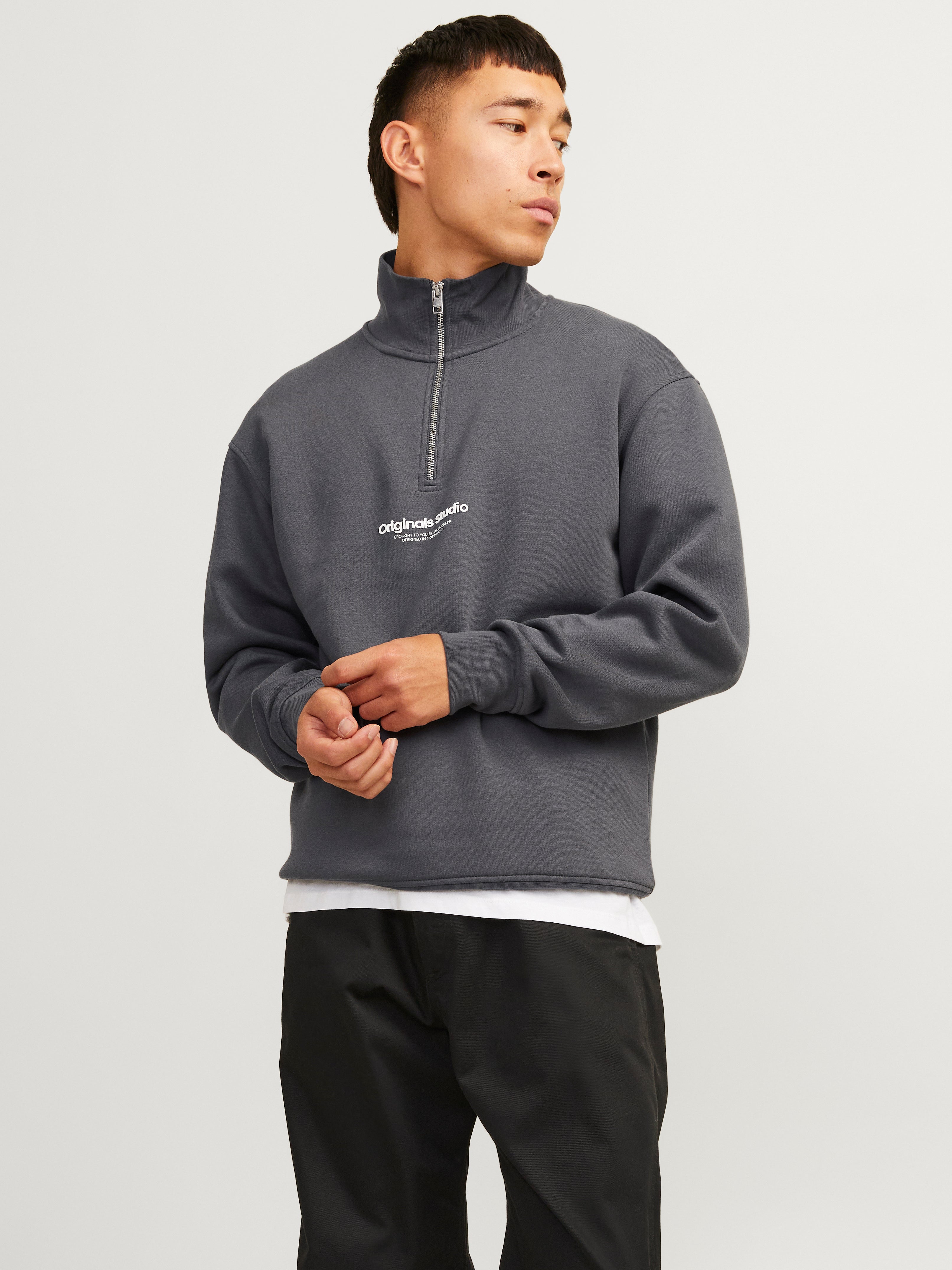 Jack Jones Originals Studio Quarter Zip Sweatshirt In Grey M