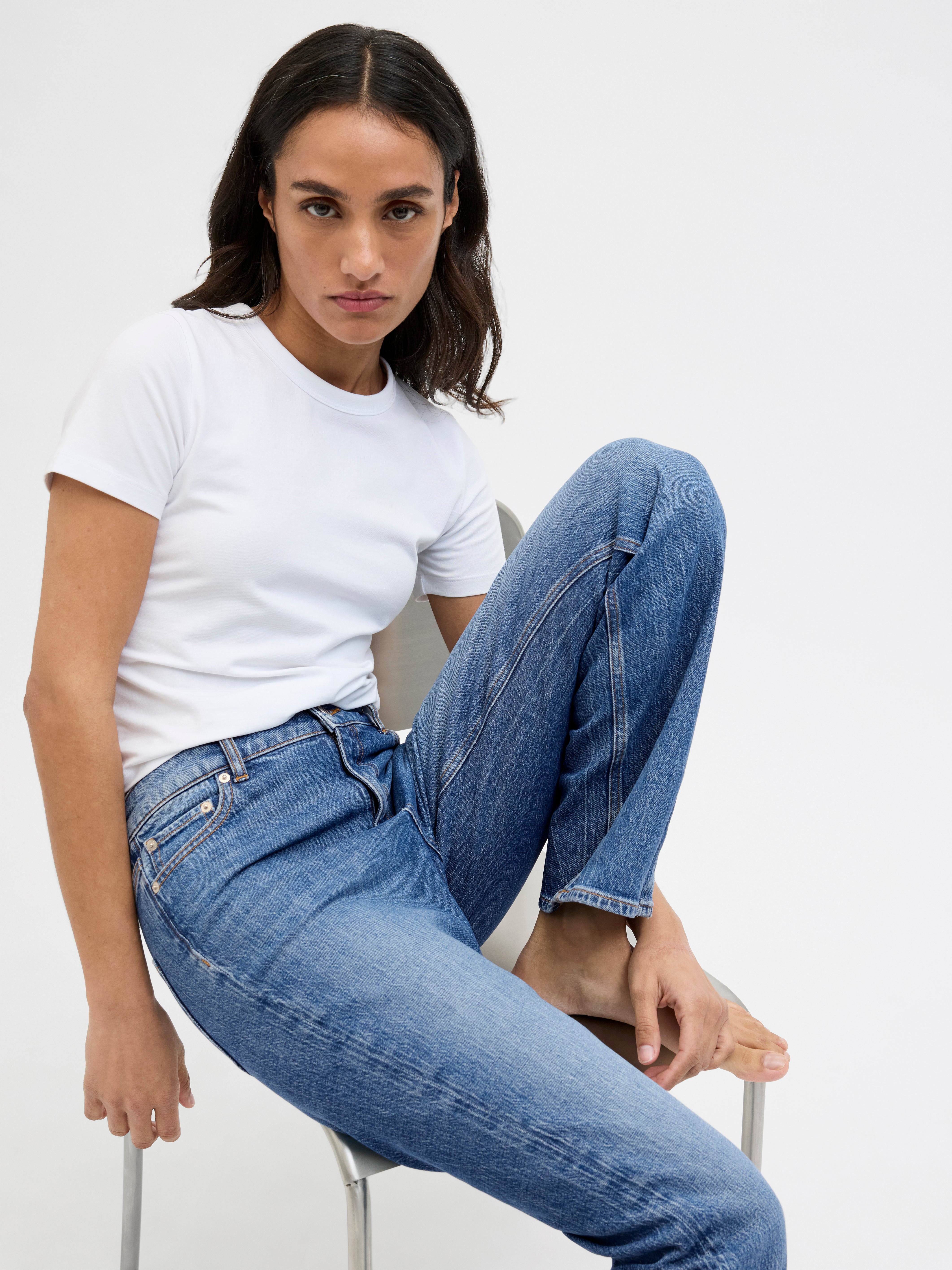 Jean écourté à taille mi-haute et jambe droite ajustée LYON | Jack & Jones®