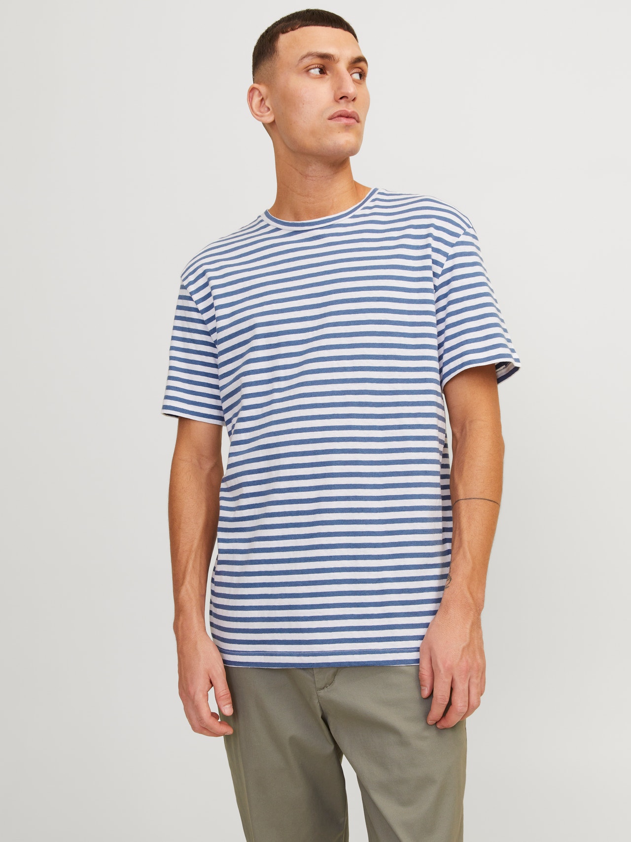 Jack & Jones Relaxed Fit Round Neck Linen T-Shirt -Blue Horizon - 12252797