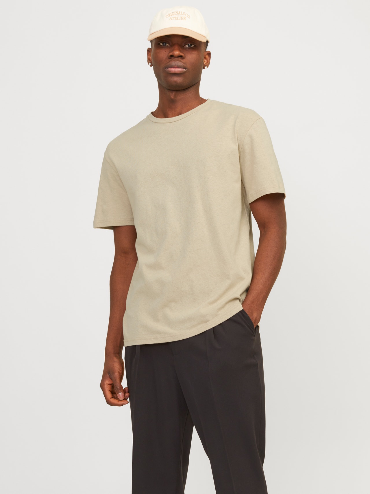 Jack & Jones Relaxed Fit Round Neck Linen T-Shirt -Fields Of Rye - 12252797