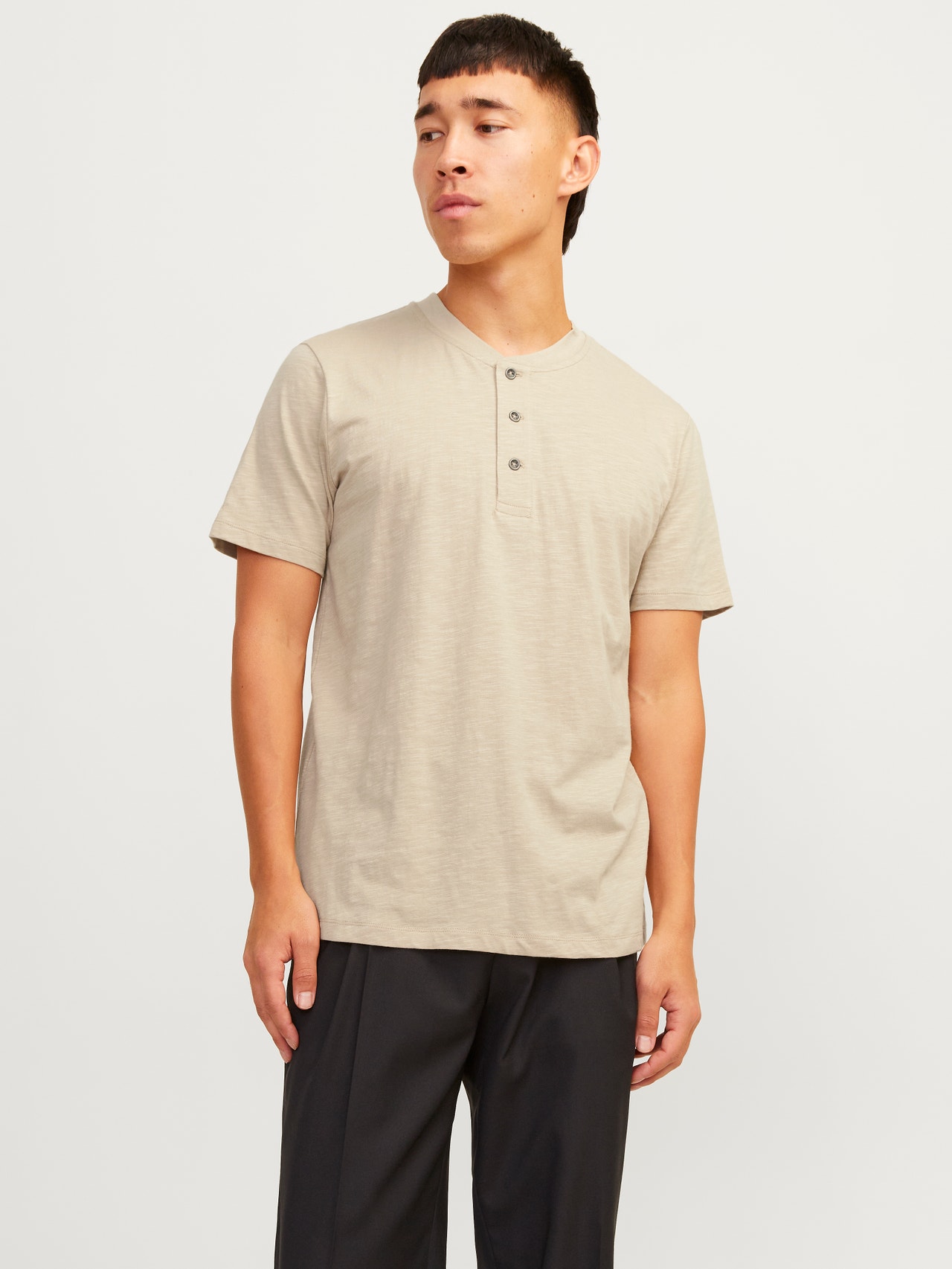 Jack & Jones Slim Fit Grandad T-Shirt -Sand - 12257965