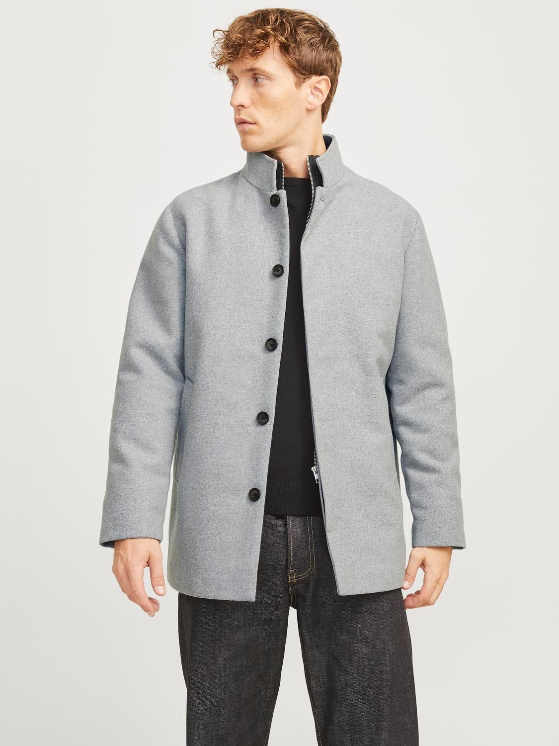 Regular Fit High stand-up collar Coat | Light Grey | Jack & Jones®