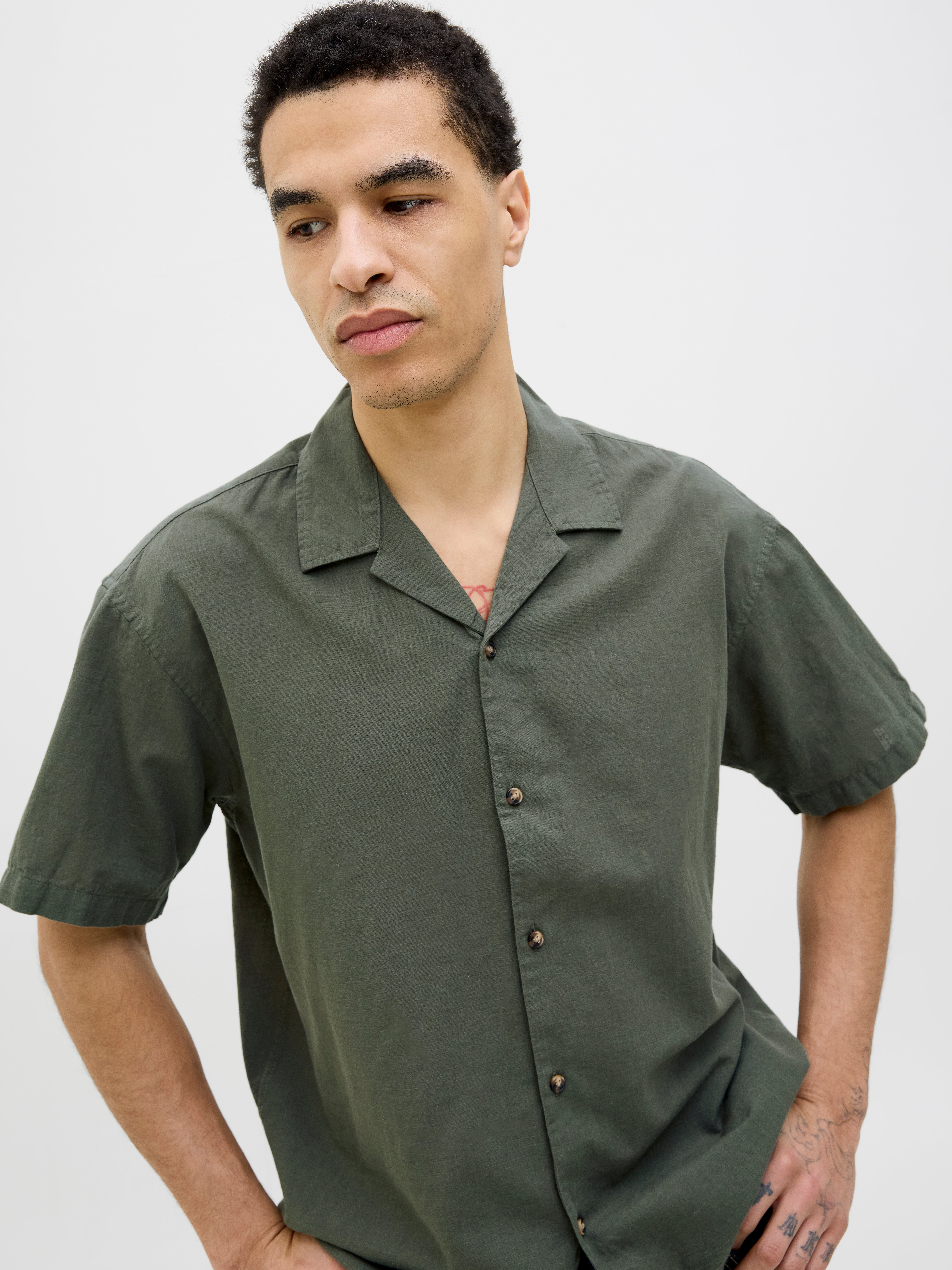 Relaxed Fit Linen-Blend Shirt | Dark Grey | Jack & Jones®
