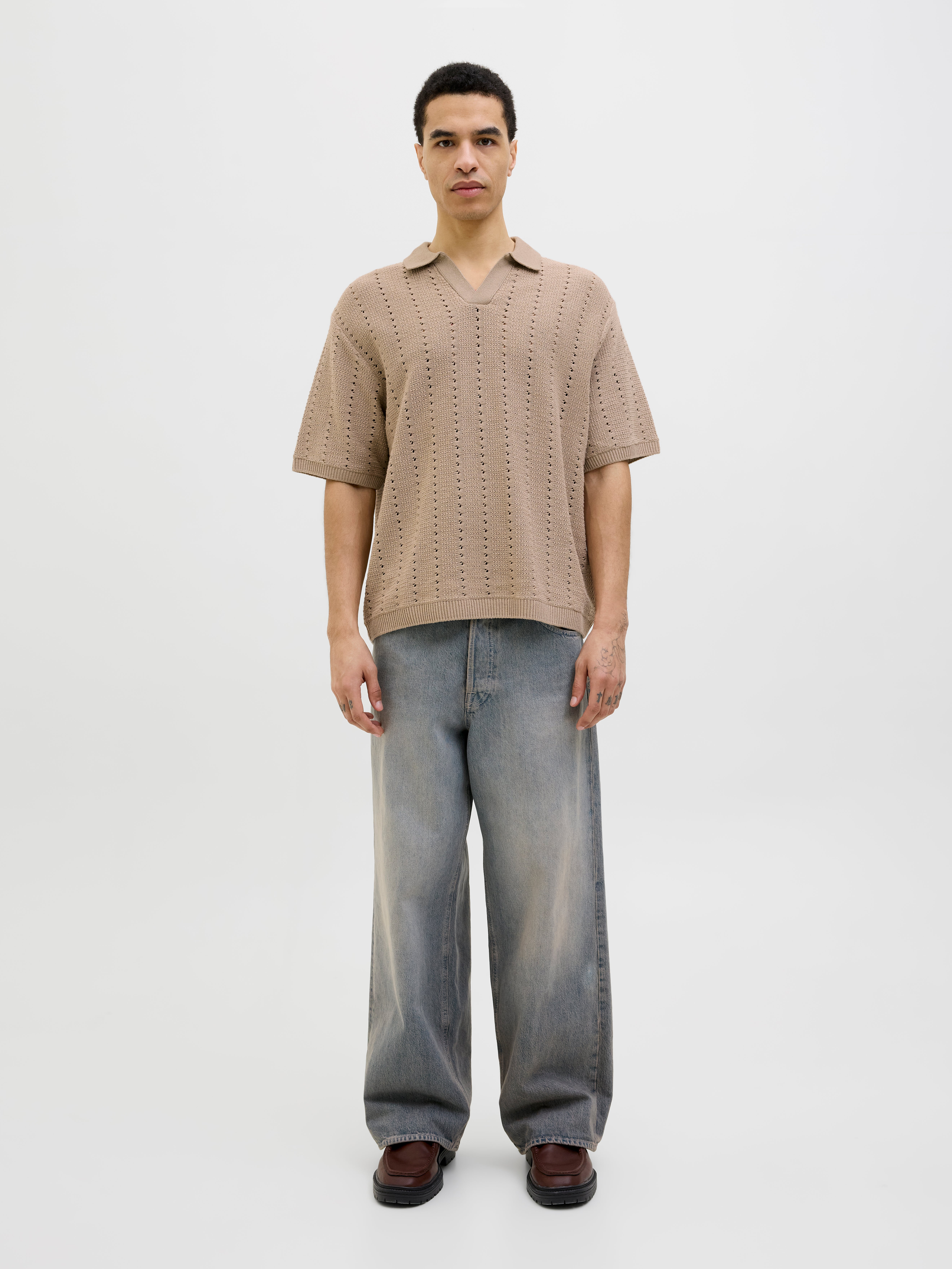 トップス haunt polo knit 36 greige Loose Fit Knitted Polo | Beige | Jack & Jones®