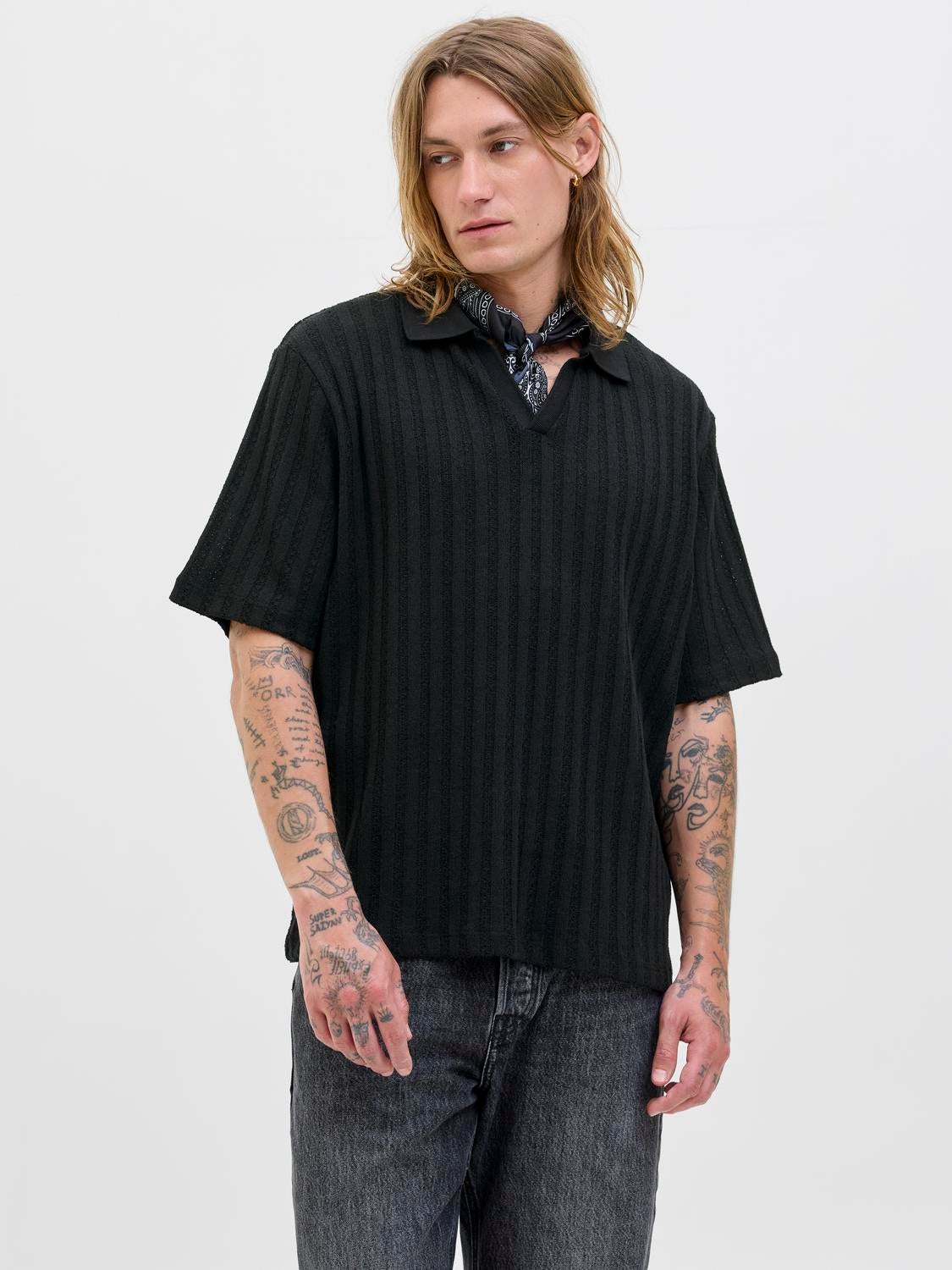 トップス loose dual yarn dry polo Loose Fit Knitted Polo | Black | Jack & Jones®