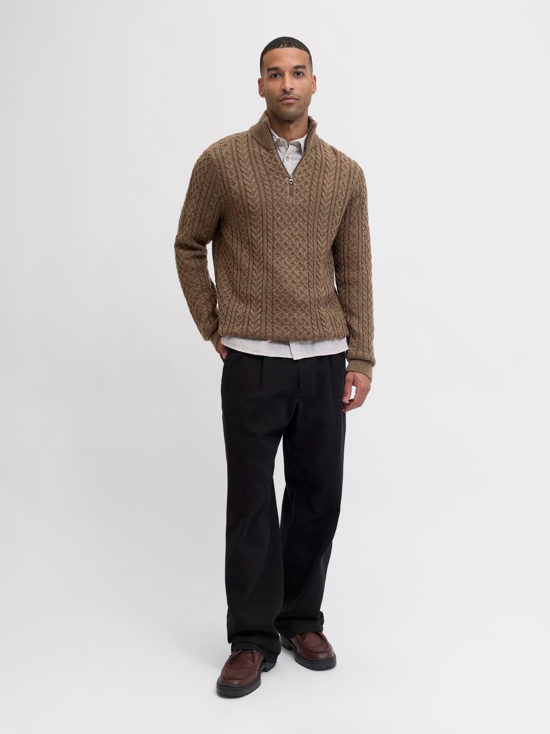 wjk ジップ ニット セーター zip knit sweater Half-zip Sweater | Medium Brown | Jack & Jones®