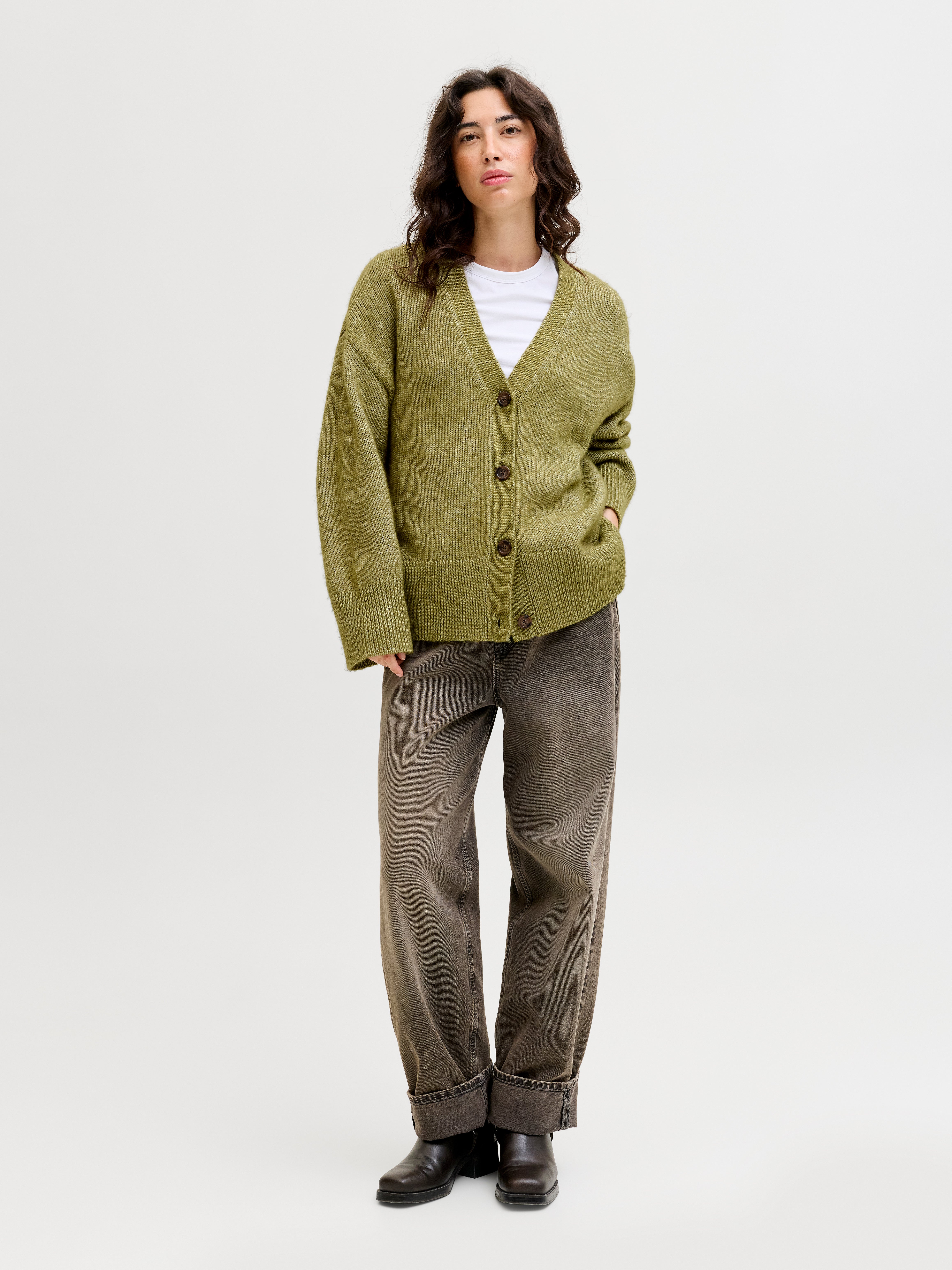 Wide Fit Knit Cardigan | Dark Green | Jack & Jones®